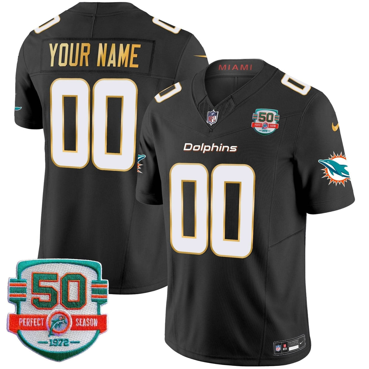Dolphins Gold Trim Vapor Limited Custom Jersey - All Stitched - image 5