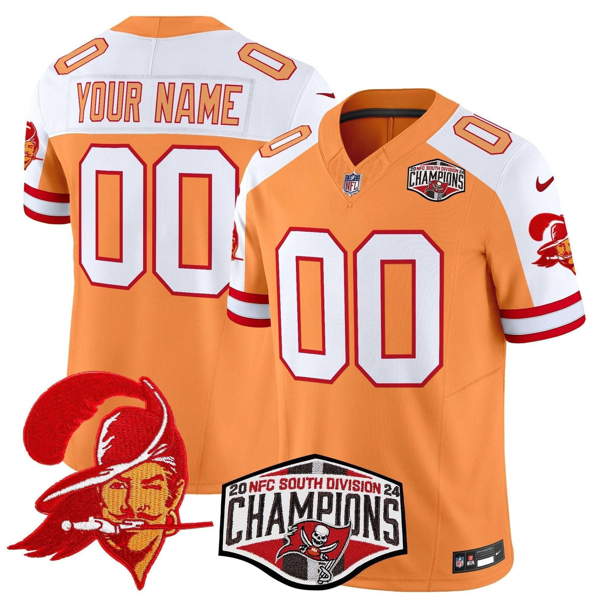 Tampa Bay Buccaneers Creamsicle 2024 NFC South Division Champions Patch Vapor Limited Custom Jersey - All Stitched - image 1