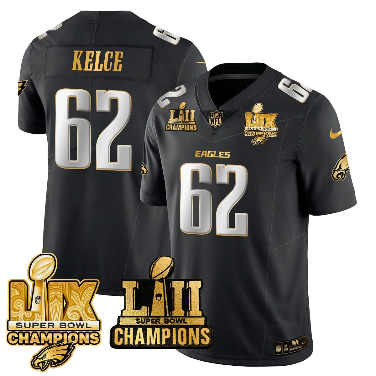 Philadelphia Eagles LII-LIX Super Bowl Champions Gold Jersey - All Stitched - image 4