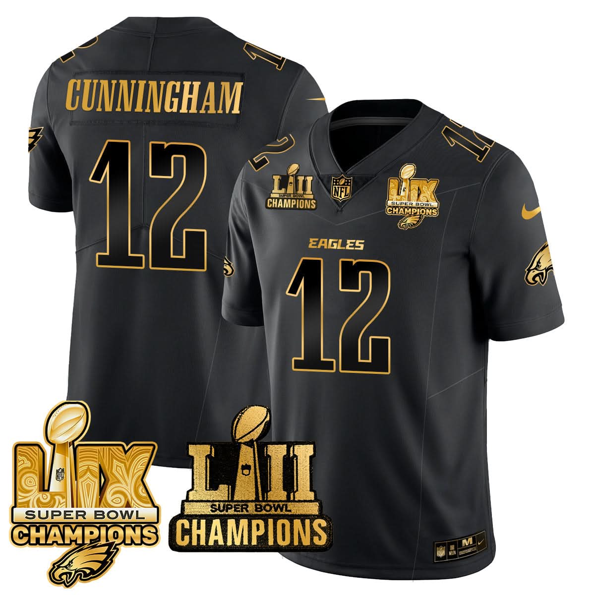 Philadelphia Eagles LII-LIX Super Bowl Champions Gold Jersey - All Stitched - image 13