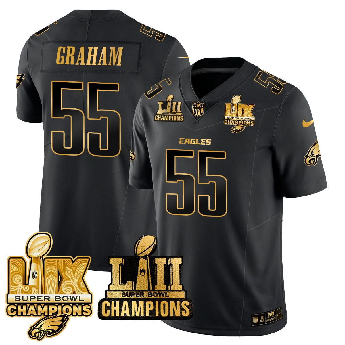 Philadelphia Eagles LII-LIX Super Bowl Champions Gold Jersey - All Stitched - image 14