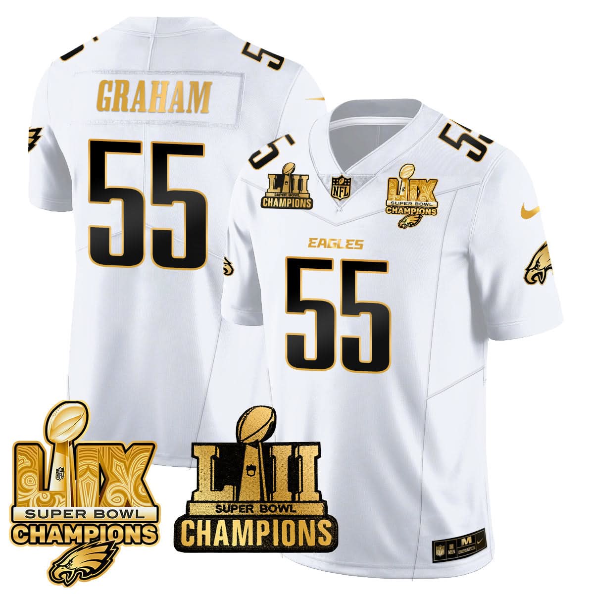 Philadelphia Eagles LII-LIX Super Bowl Champions Gold Jersey - All Stitched - image 21
