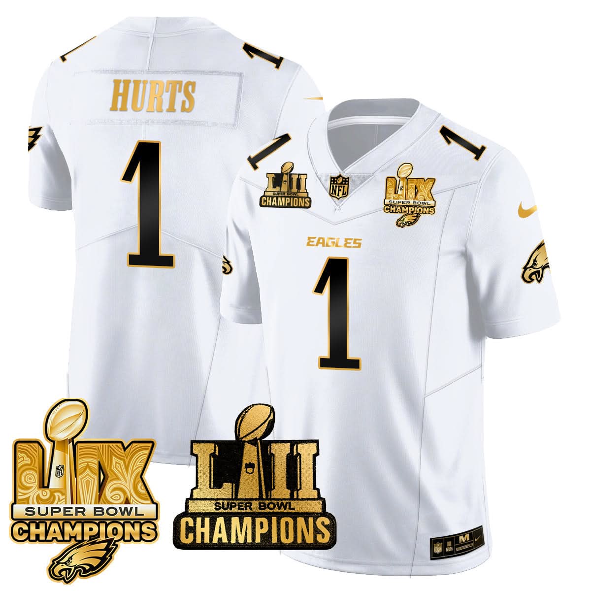 Philadelphia Eagles LII-LIX Super Bowl Champions Gold Jersey - All Stitched - image 16