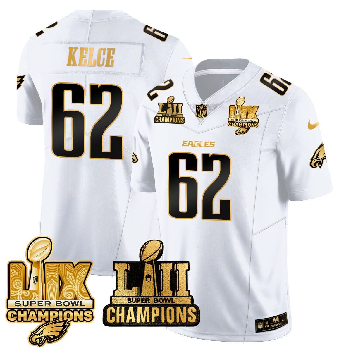 Philadelphia Eagles LII-LIX Super Bowl Champions Gold Jersey - All Stitched - image 18