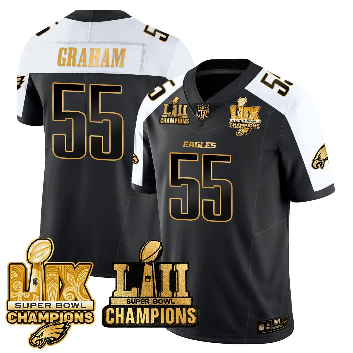 Philadelphia Eagles LII-LIX Super Bowl Champions Gold Jersey - All Stitched - image 28