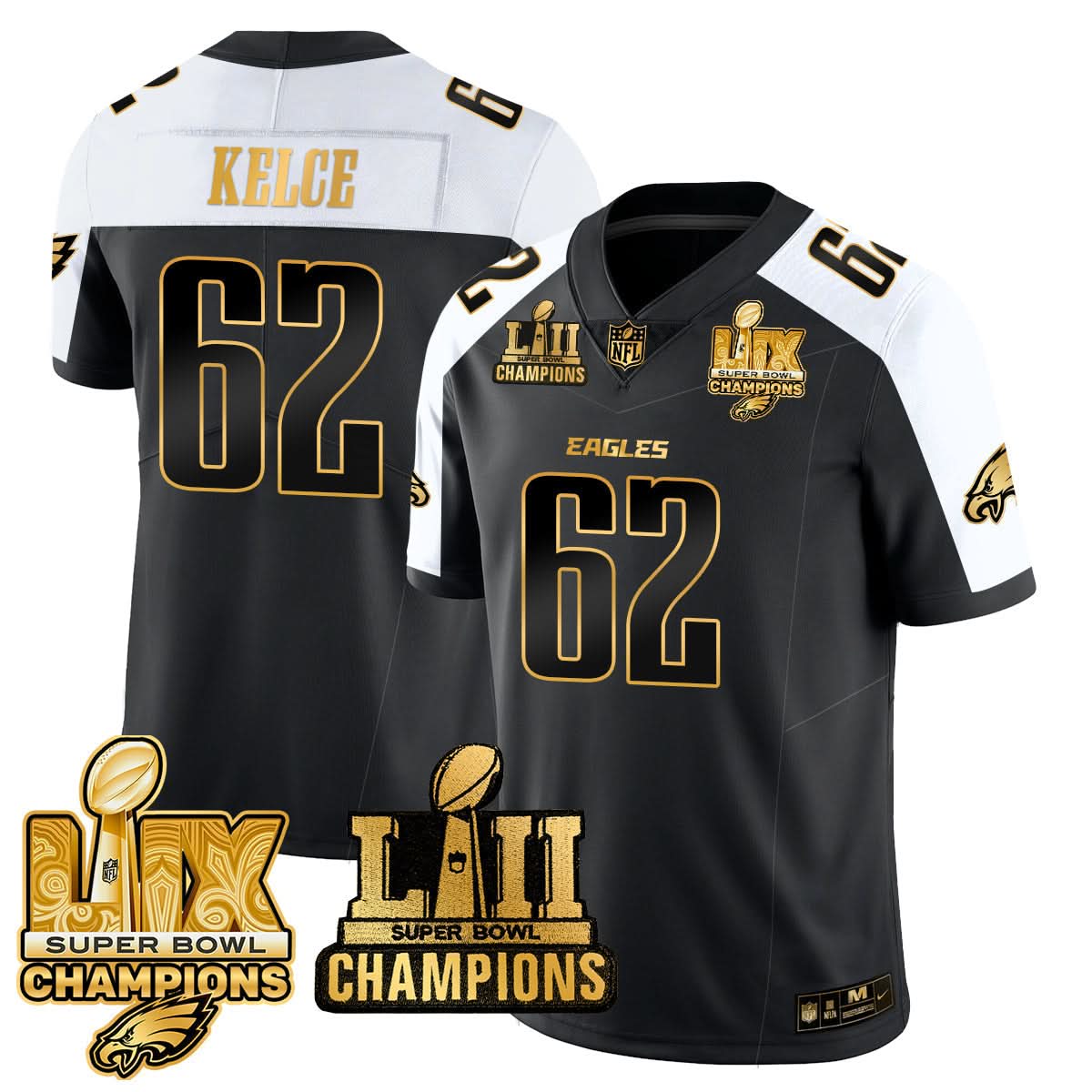 Philadelphia Eagles LII-LIX Super Bowl Champions Gold Jersey - All Stitched - image 25