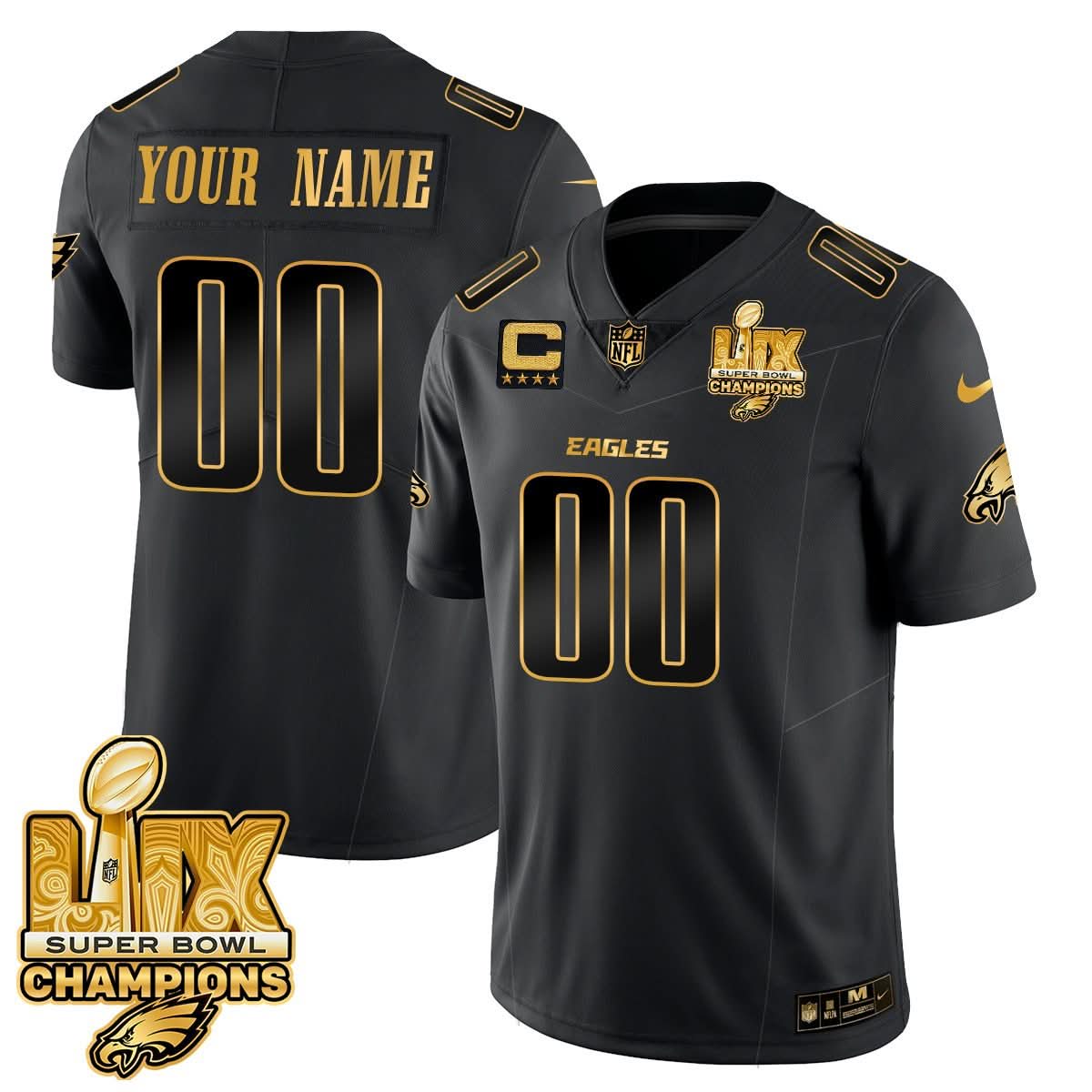 Custom Name/Gender Philadelphia Eagles Super Bowl LIX Champions Gold Trim Vapor Limited Jersey - All Stitched - image 7