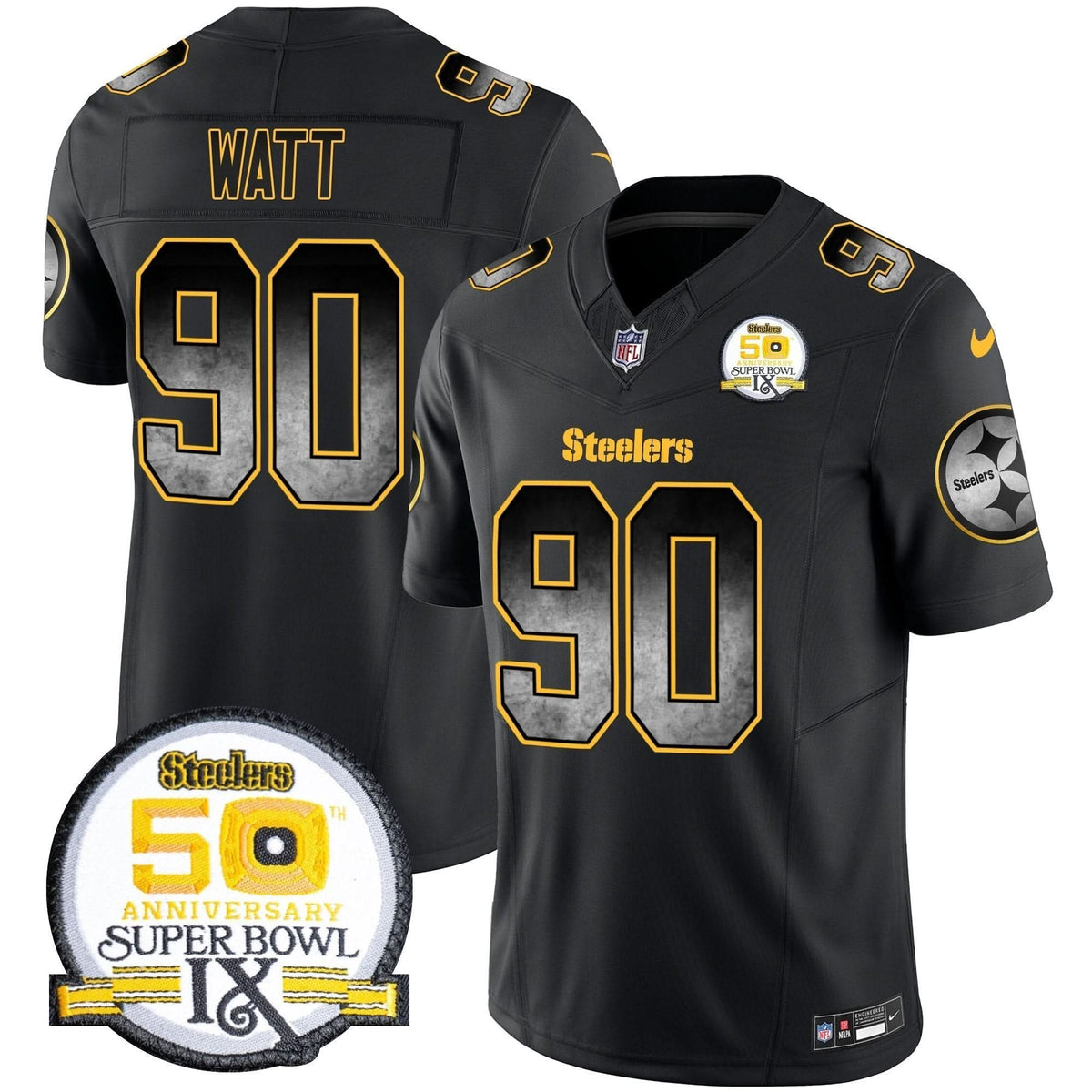 Steelers Arch Smoke 50th Anniversary Of Super Bowl IX Patch Vapor Limited Jersey - All Stitched - image 2