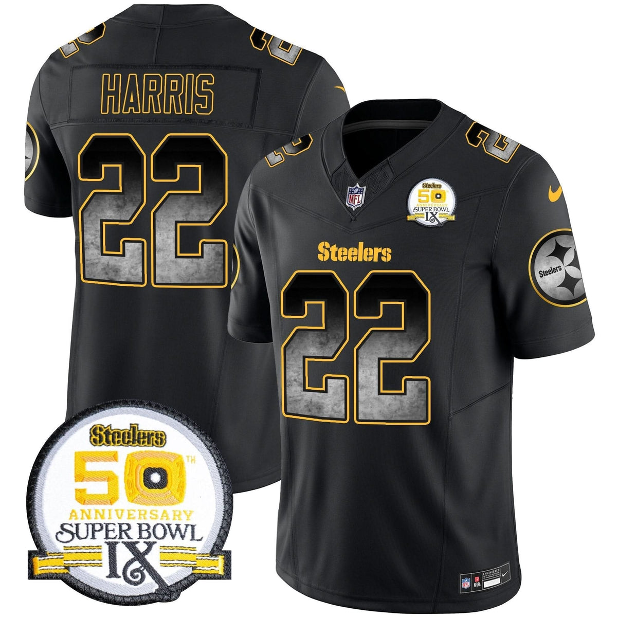 Steelers Arch Smoke 50th Anniversary Of Super Bowl IX Patch Vapor Limited Jersey - All Stitched - image 4