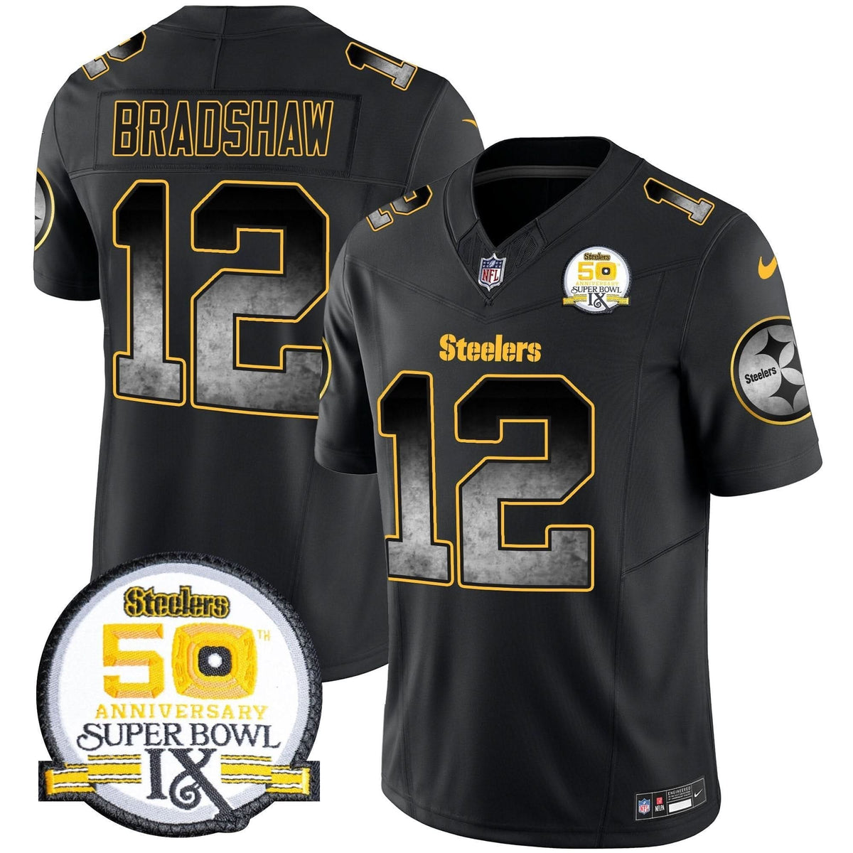 Steelers Arch Smoke 50th Anniversary Of Super Bowl IX Patch Vapor Limited Jersey - All Stitched - image 6