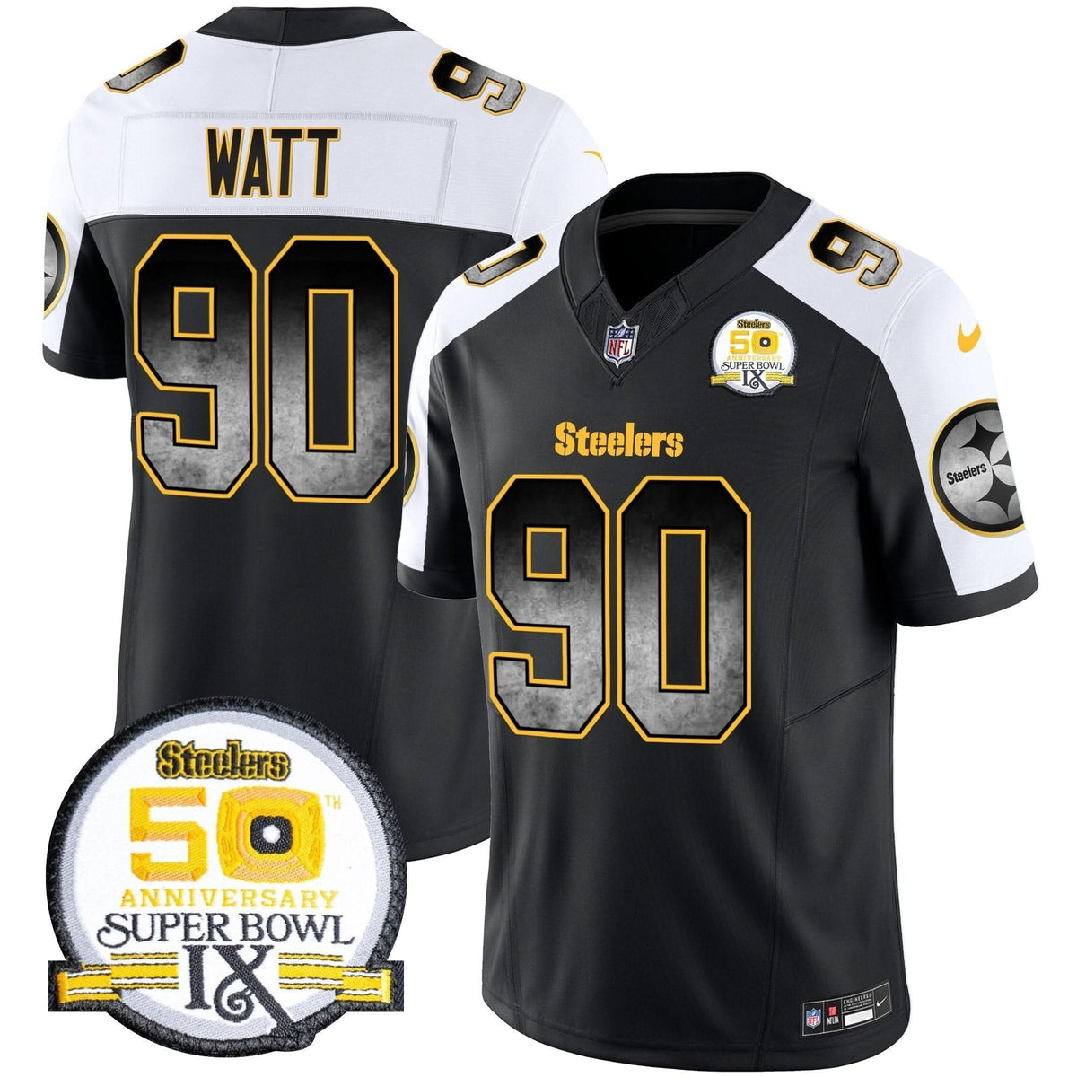 Steelers Arch Smoke 50th Anniversary Of Super Bowl IX Patch Vapor Limited Jersey - All Stitched - image 11