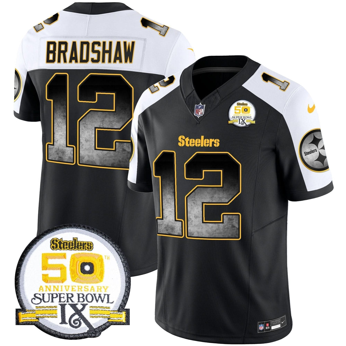 Steelers Arch Smoke 50th Anniversary Of Super Bowl IX Patch Vapor Limited Jersey - All Stitched - image 15