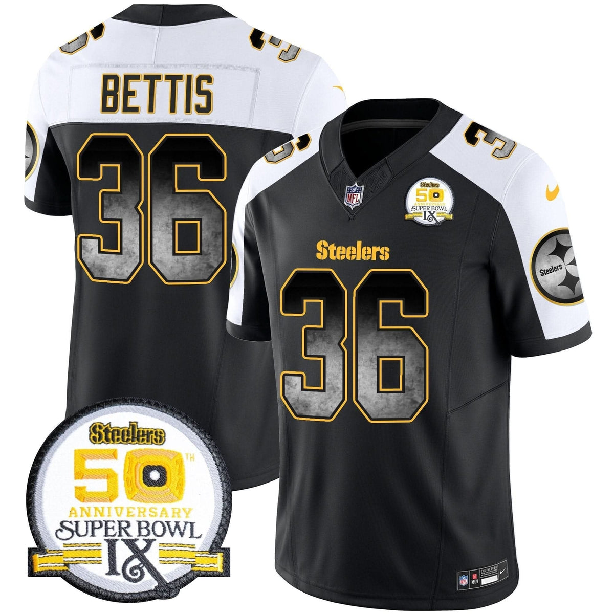 Steelers Arch Smoke 50th Anniversary Of Super Bowl IX Patch Vapor Limited Jersey - All Stitched - image 17