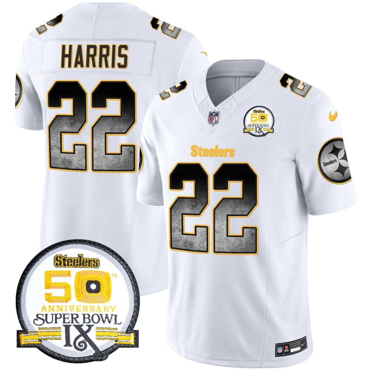 Steelers Arch Smoke 50th Anniversary Of Super Bowl IX Patch Vapor Limited Jersey - All Stitched - image 22