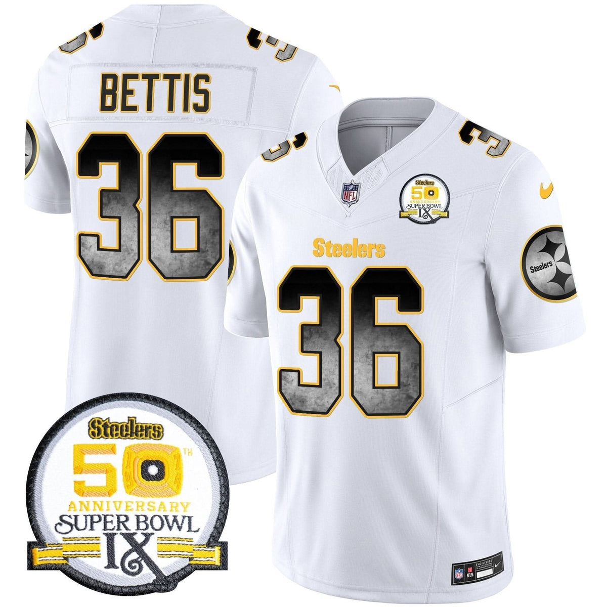 Steelers Arch Smoke 50th Anniversary Of Super Bowl IX Patch Vapor Limited Jersey - All Stitched - image 26