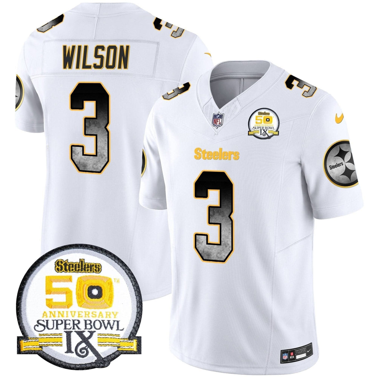 Steelers Arch Smoke 50th Anniversary Of Super Bowl IX Patch Vapor Limited Jersey - All Stitched - image 27