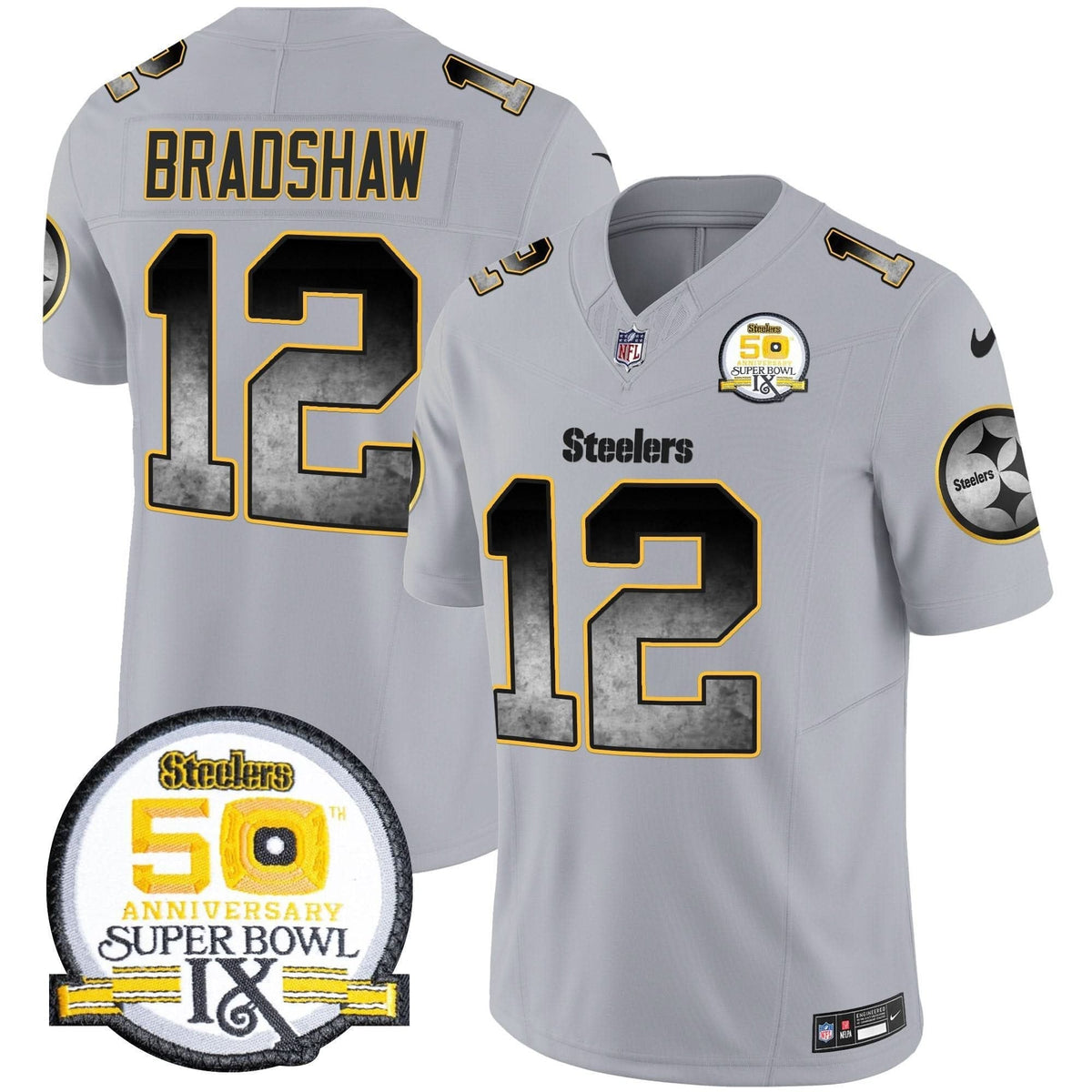 Steelers Arch Smoke 50th Anniversary Of Super Bowl IX Patch Vapor Limited Jersey - All Stitched - image 33