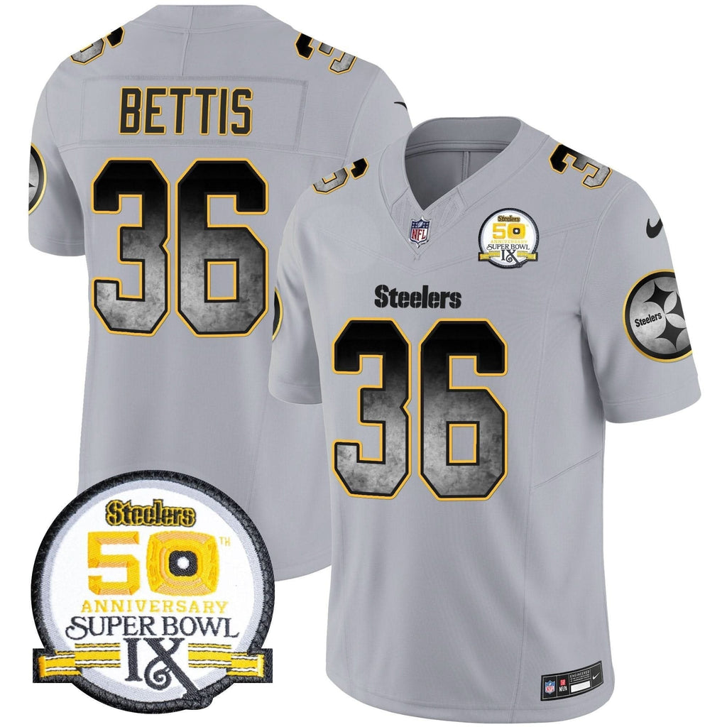 Steelers Arch Smoke 50th Anniversary Of Super Bowl IX Patch Vapor Limited Jersey - All Stitched - image 35