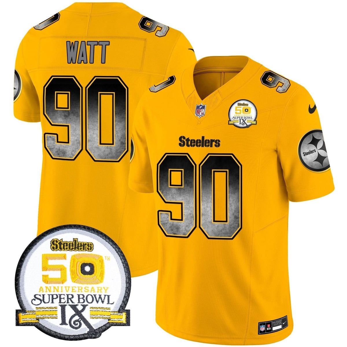 Steelers Arch Smoke 50th Anniversary Of Super Bowl IX Patch Vapor Limited Jersey - All Stitched - image 38