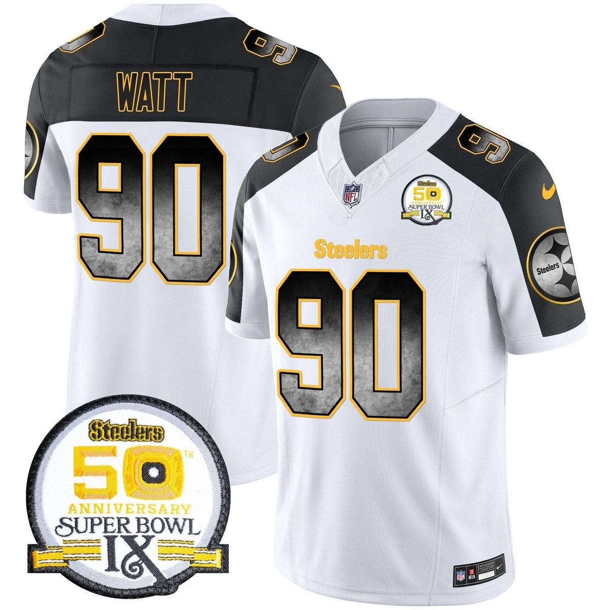Steelers Arch Smoke 50th Anniversary Of Super Bowl IX Patch Vapor Limited Jersey - All Stitched - image 47