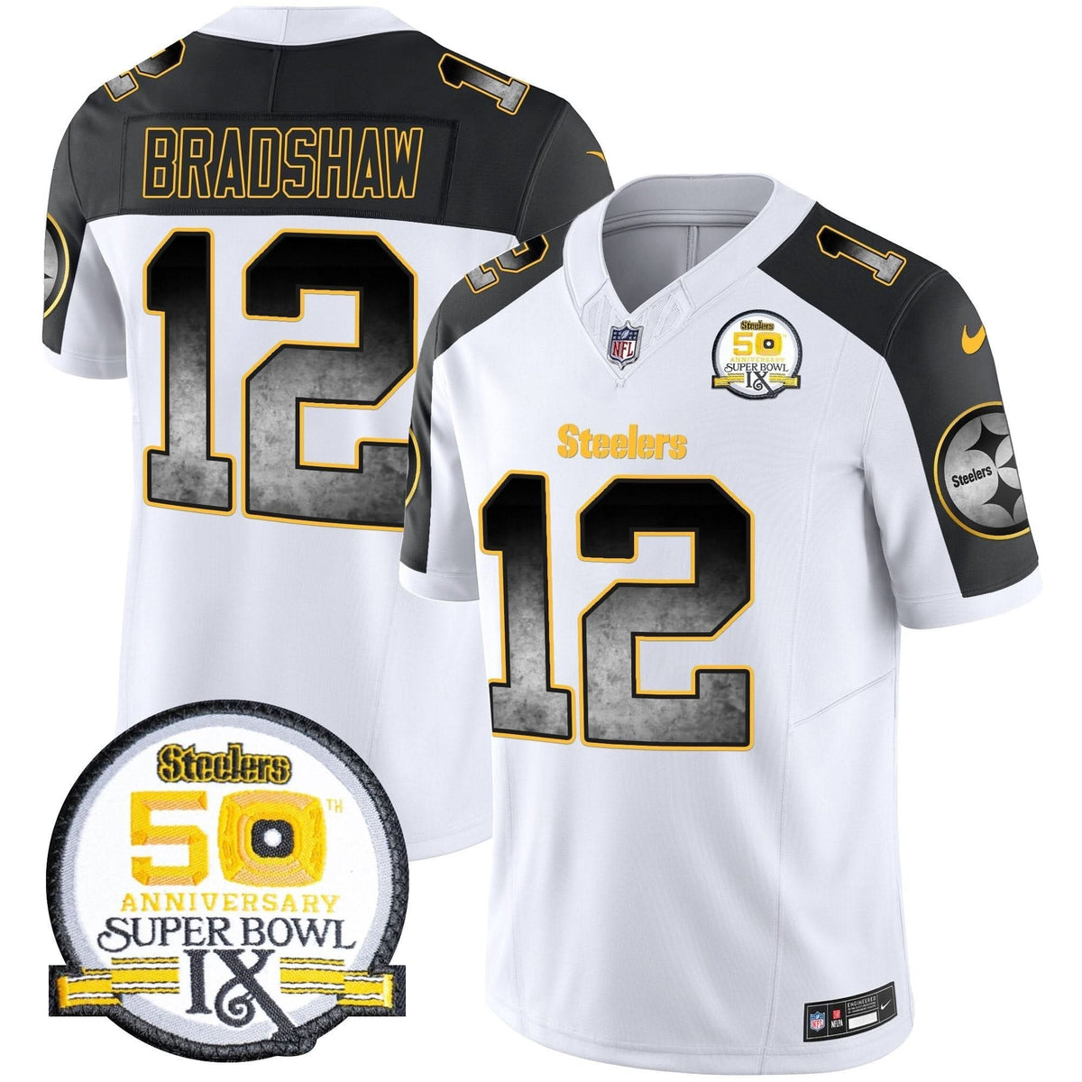 Steelers Arch Smoke 50th Anniversary Of Super Bowl IX Patch Vapor Limited Jersey - All Stitched - image 51