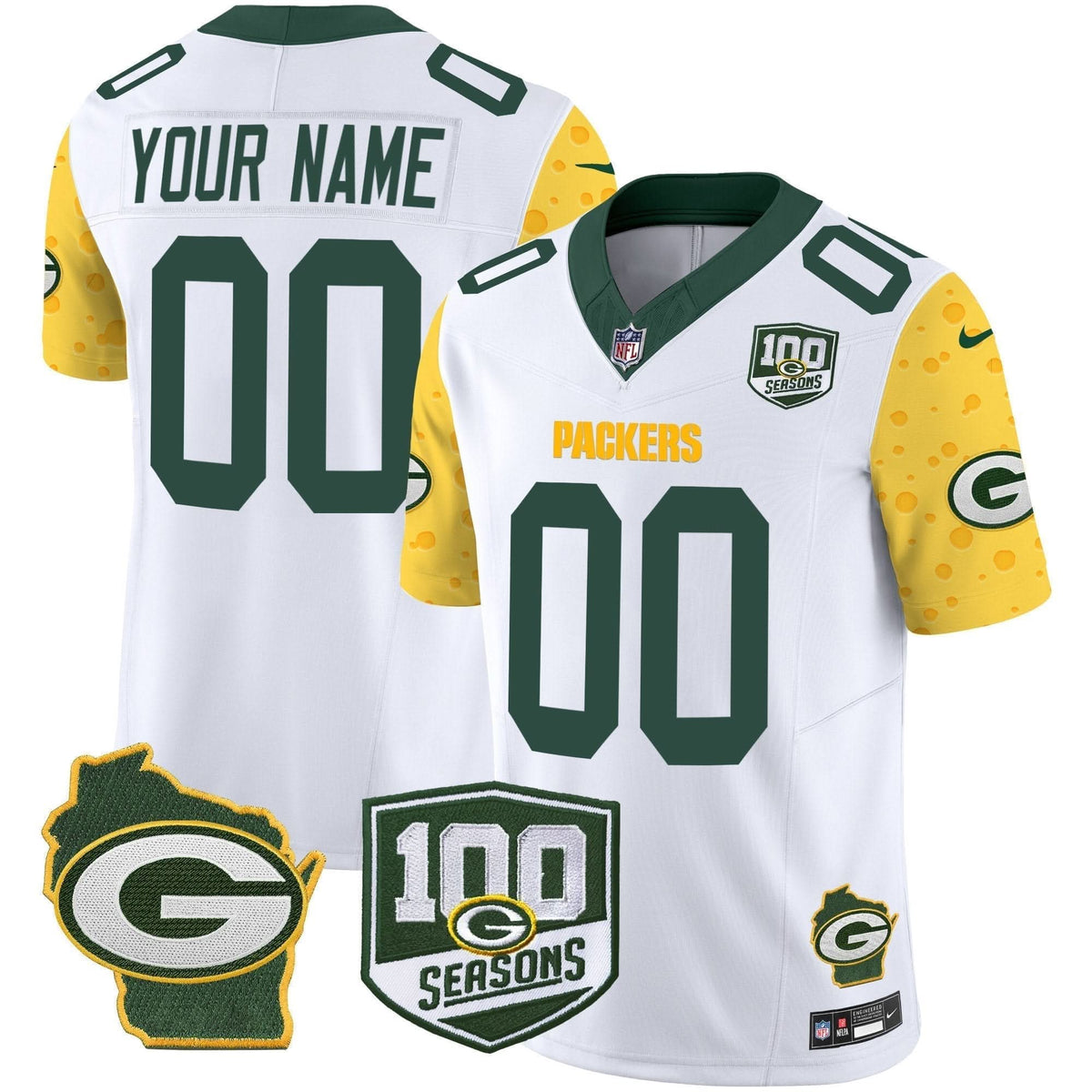 Packers 100th Season & Home Patch Cheese Vapor Limited Custom Jersey - All Stitched - image 2