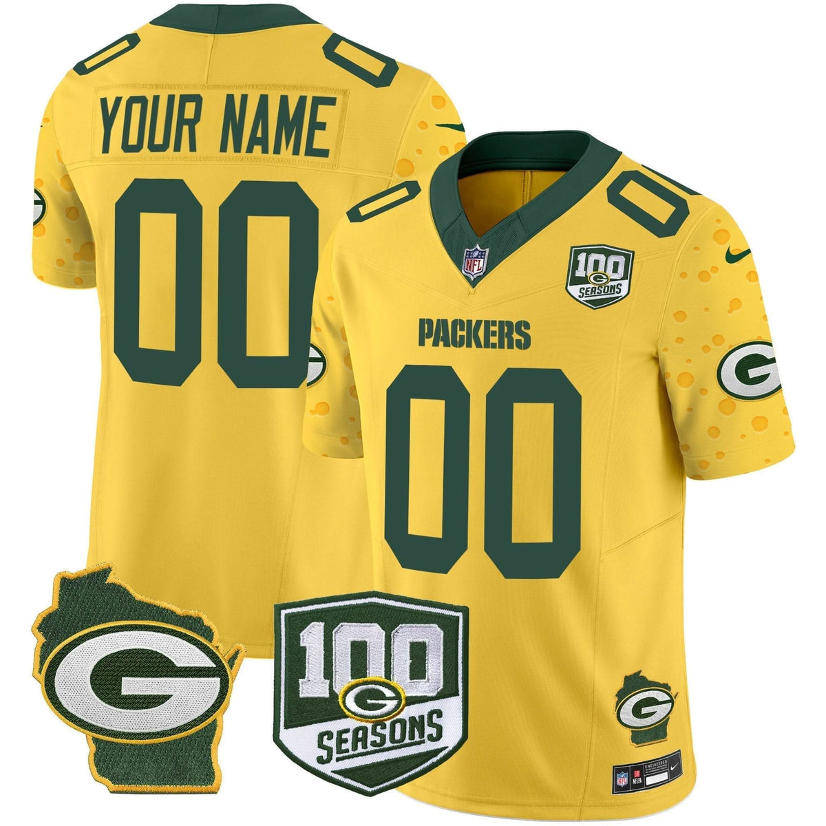 Packers 100th Season & Home Patch Cheese Vapor Limited Custom Jersey - All Stitched - image 4