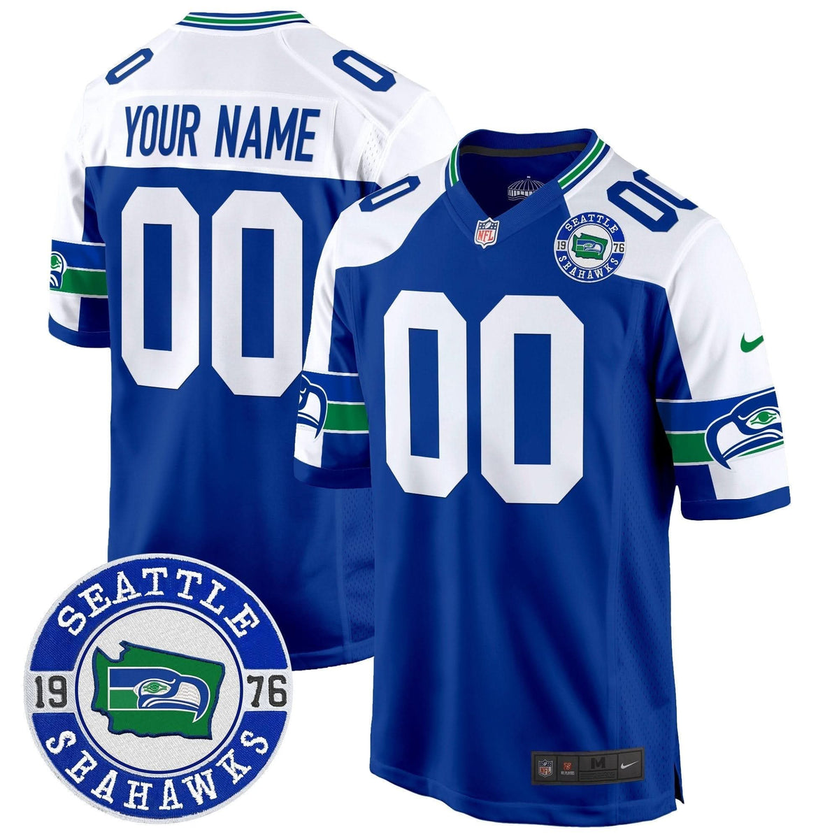 Seahawks Throwback Est. 1976 Patch Game Custom Jersey - All Stitched - image 2