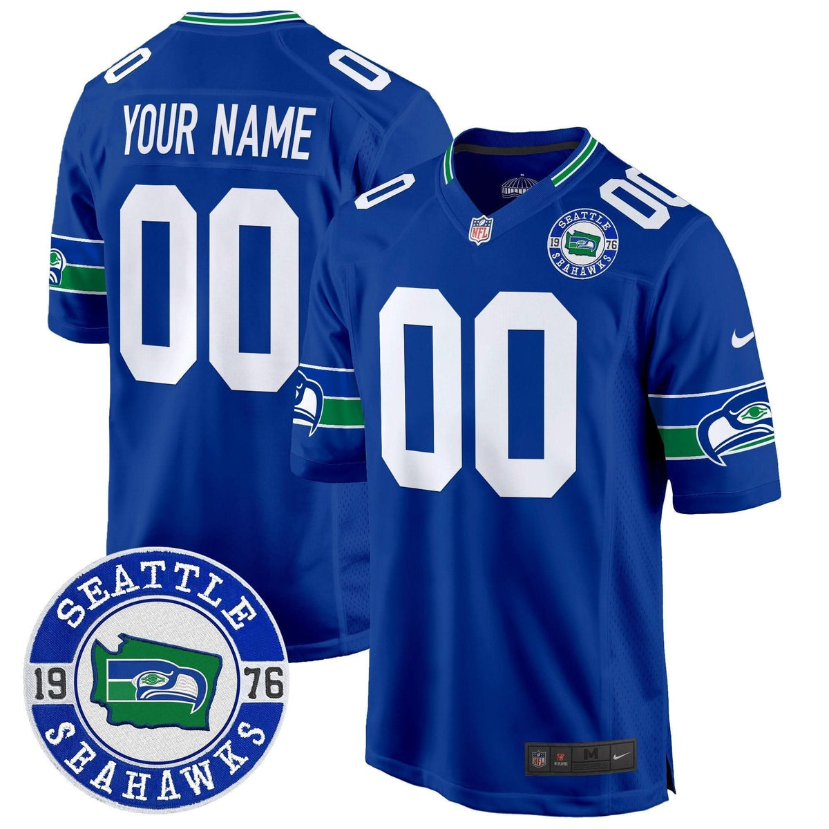 Seahawks Throwback Est. 1976 Patch Game Custom Jersey - All Stitched - image 3
