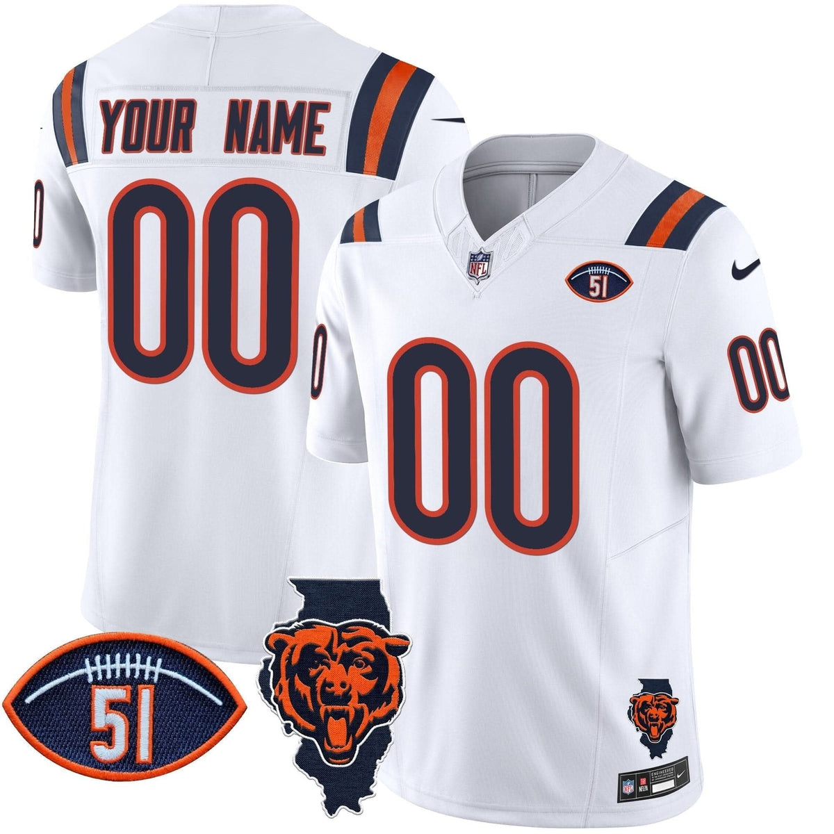 Bears Illinois Patch Vapor Limited Custom Jersey V2 - All Stitched - image 2