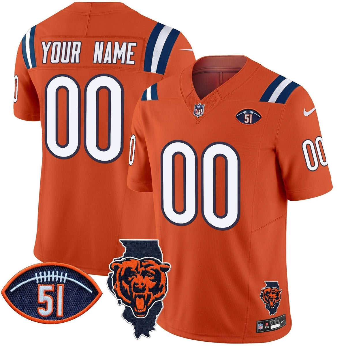 Bears Illinois Patch Vapor Limited Custom Jersey V2 - All Stitched - image 3