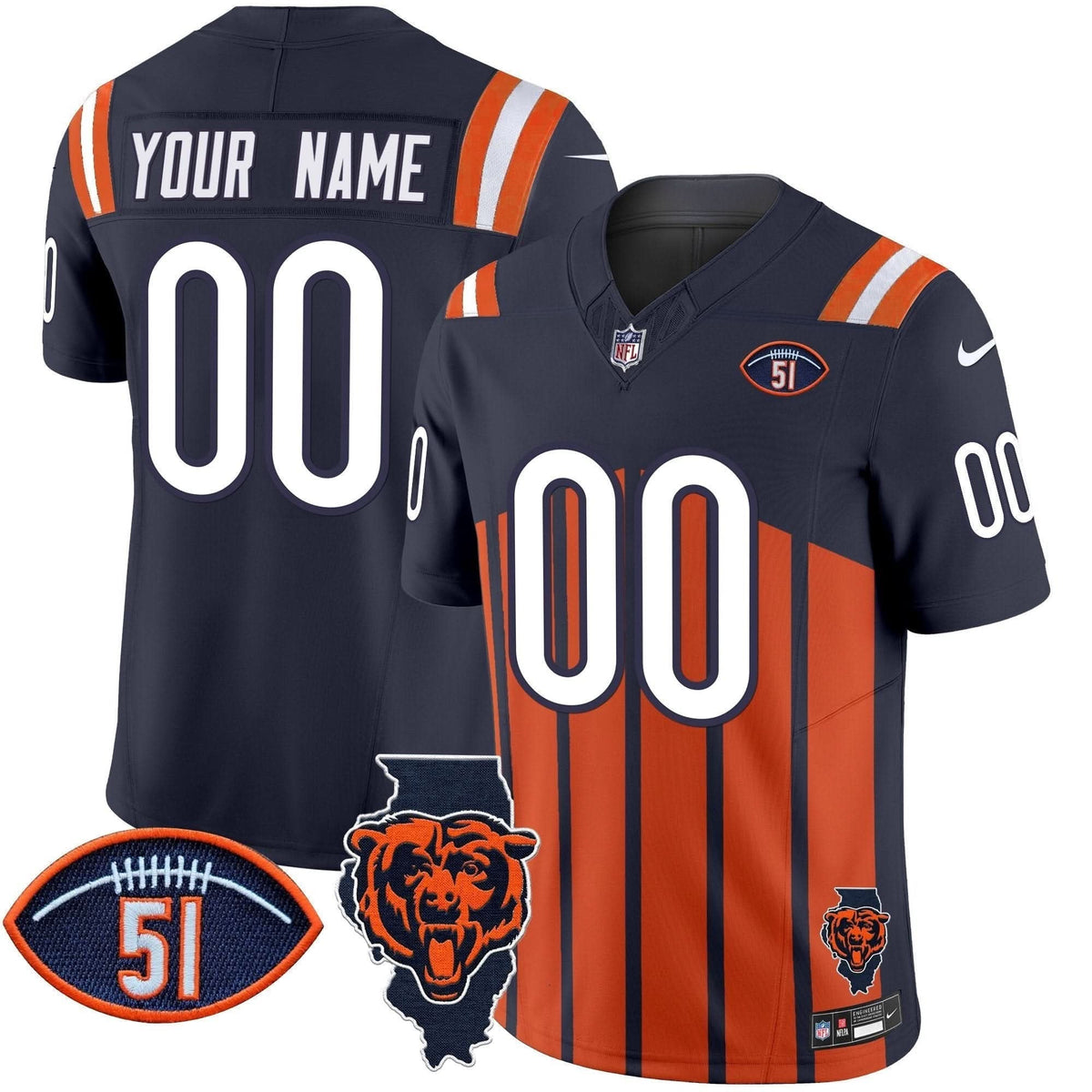 Bears Illinois Patch Vapor Limited Custom Jersey V2 - All Stitched - image 4
