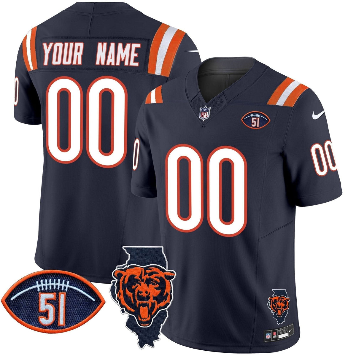 Bears Illinois Patch Vapor Limited Custom Jersey V2 - All Stitched - image 1