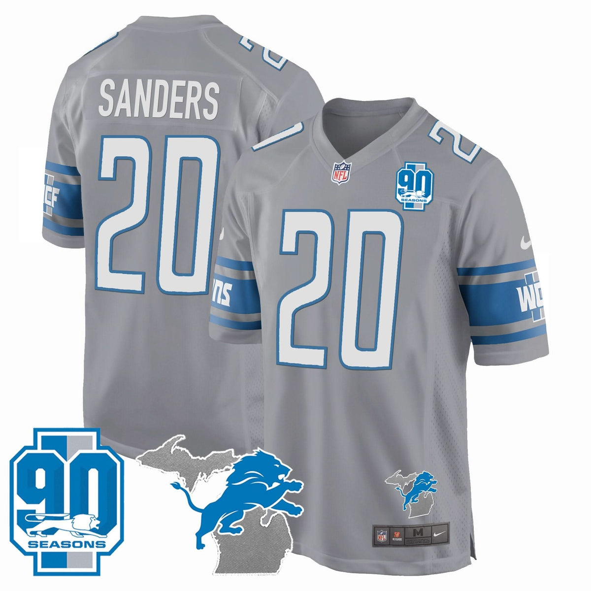 Detroit Lions 90th Year & Michigan Patch Game Jersey - All Stitched - image 5