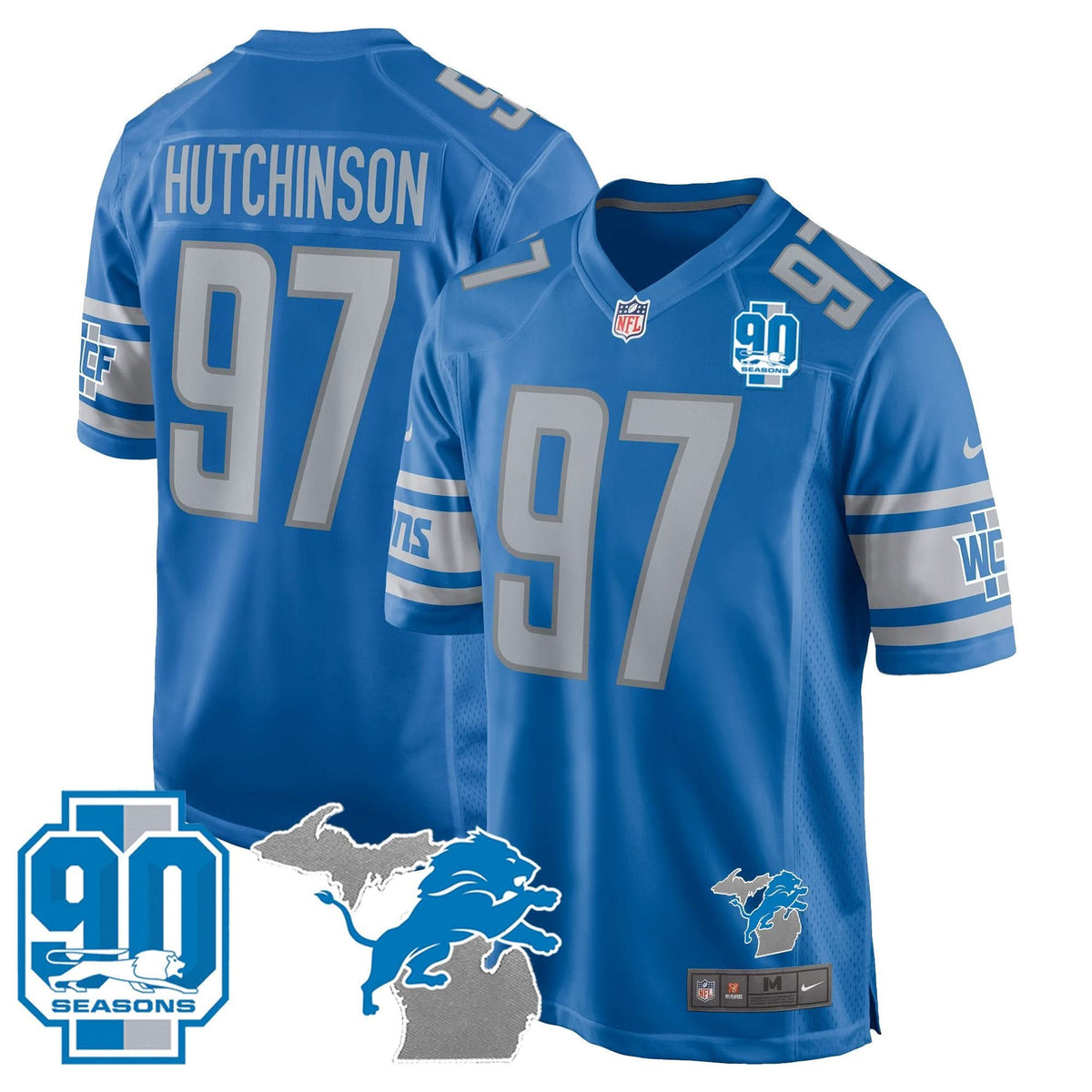 Detroit Lions 90th Year & Michigan Patch Game Jersey - All Stitched - image 7