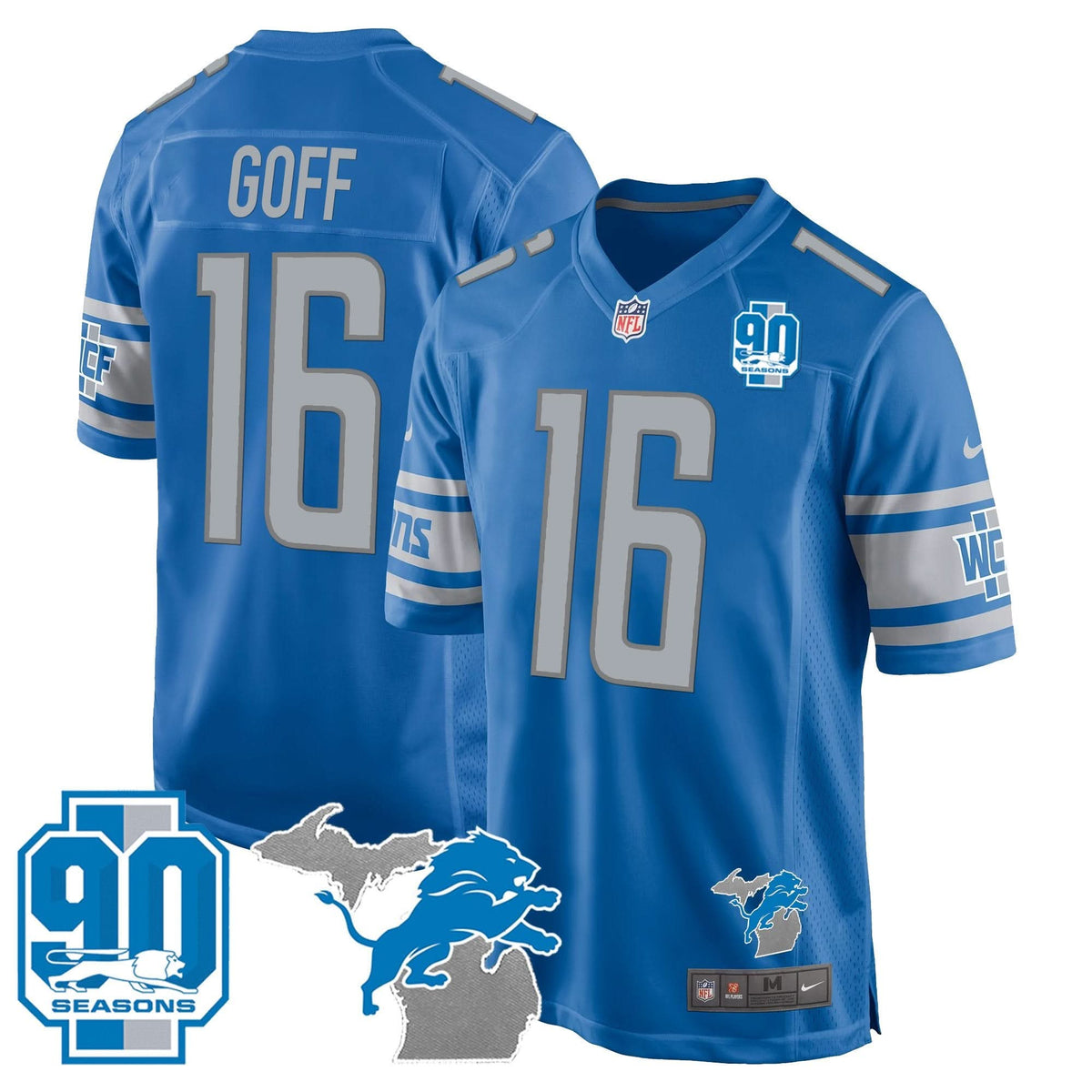 Detroit Lions 90th Year & Michigan Patch Game Jersey - All Stitched - image 8