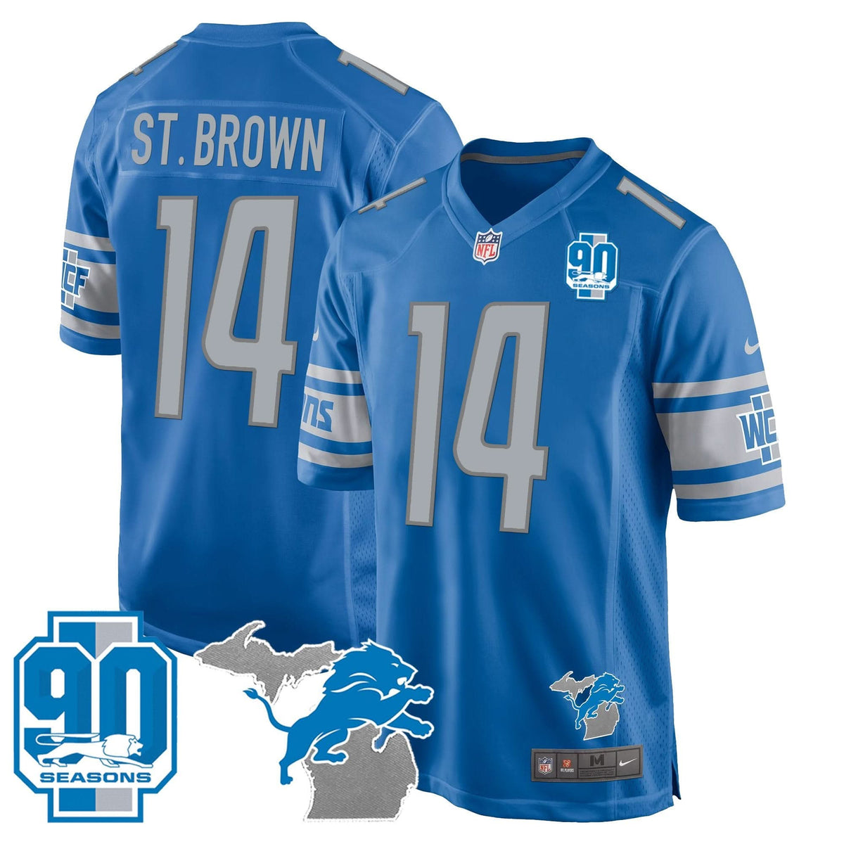 Detroit Lions 90th Year & Michigan Patch Game Jersey - All Stitched - image 9