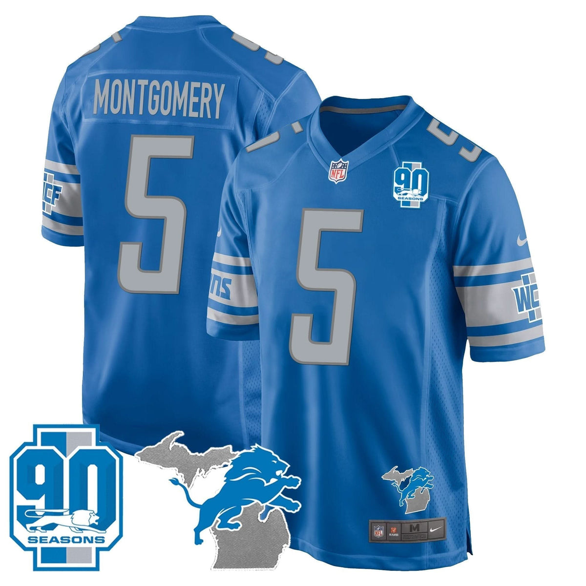 Detroit Lions 90th Year & Michigan Patch Game Jersey - All Stitched - image 10