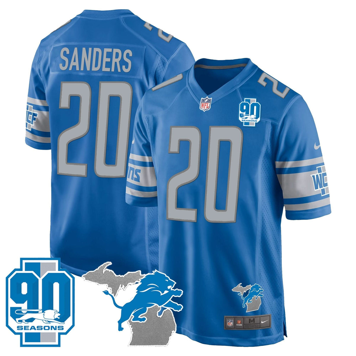 Detroit Lions 90th Year & Michigan Patch Game Jersey - All Stitched - image 11