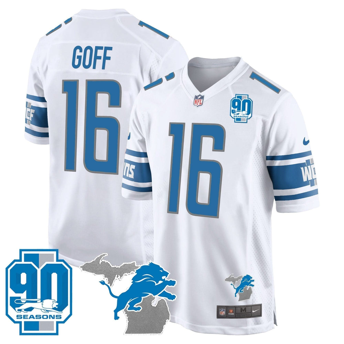 Detroit Lions 90th Year & Michigan Patch Game Jersey - All Stitched - image 14