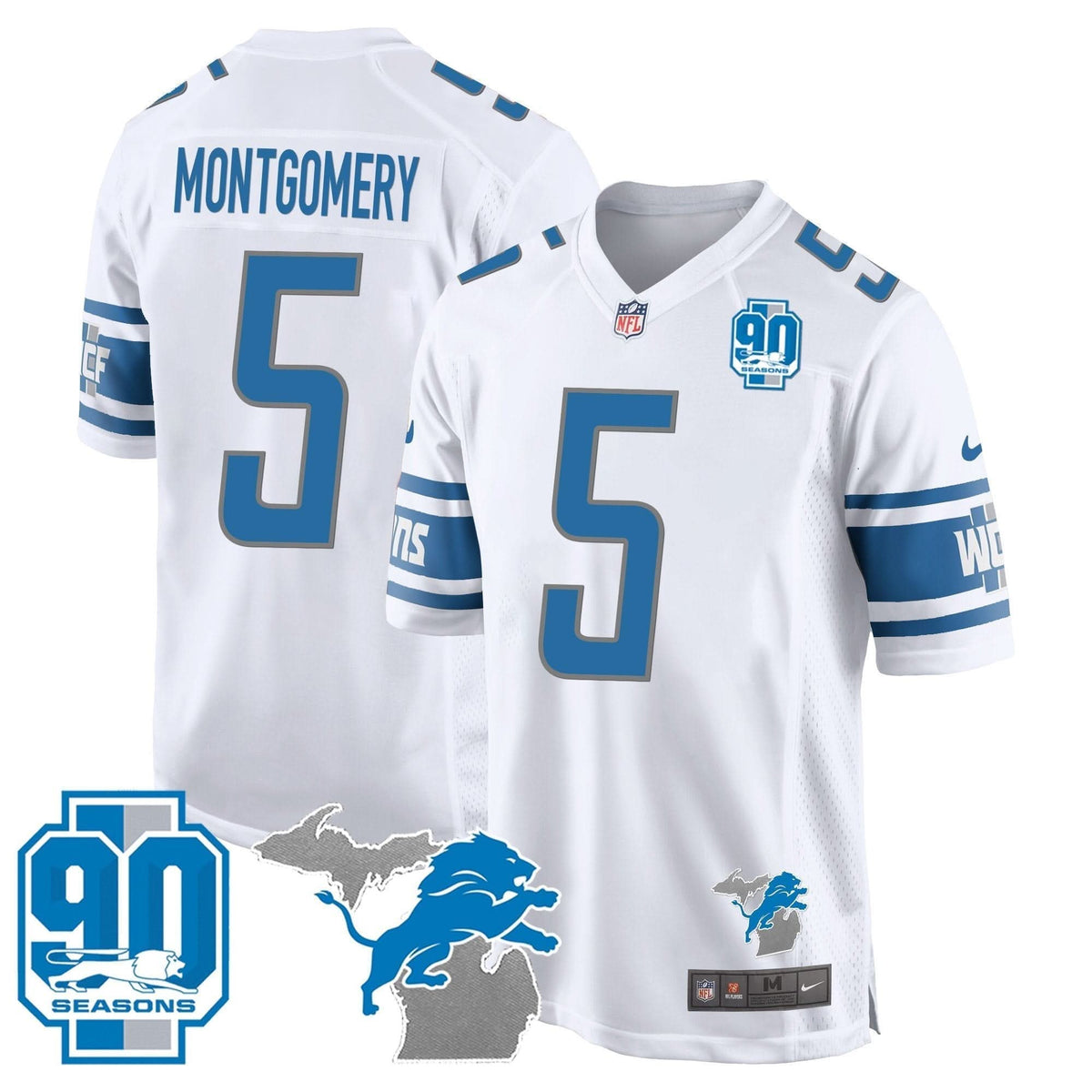 Detroit Lions 90th Year & Michigan Patch Game Jersey - All Stitched - image 16