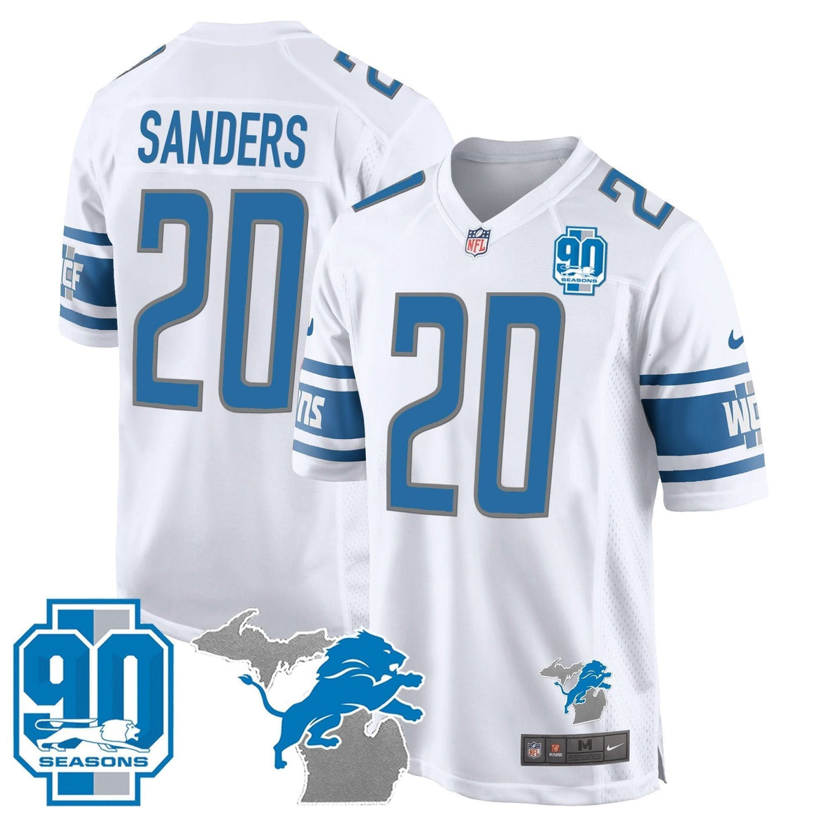 Detroit Lions 90th Year & Michigan Patch Game Jersey - All Stitched - image 17