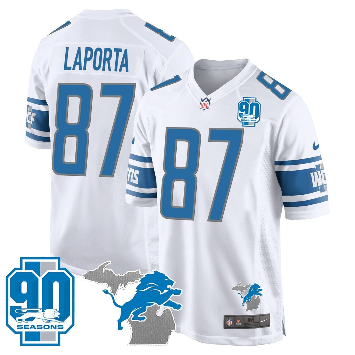 Detroit Lions 90th Year & Michigan Patch Game Jersey - All Stitched - image 18