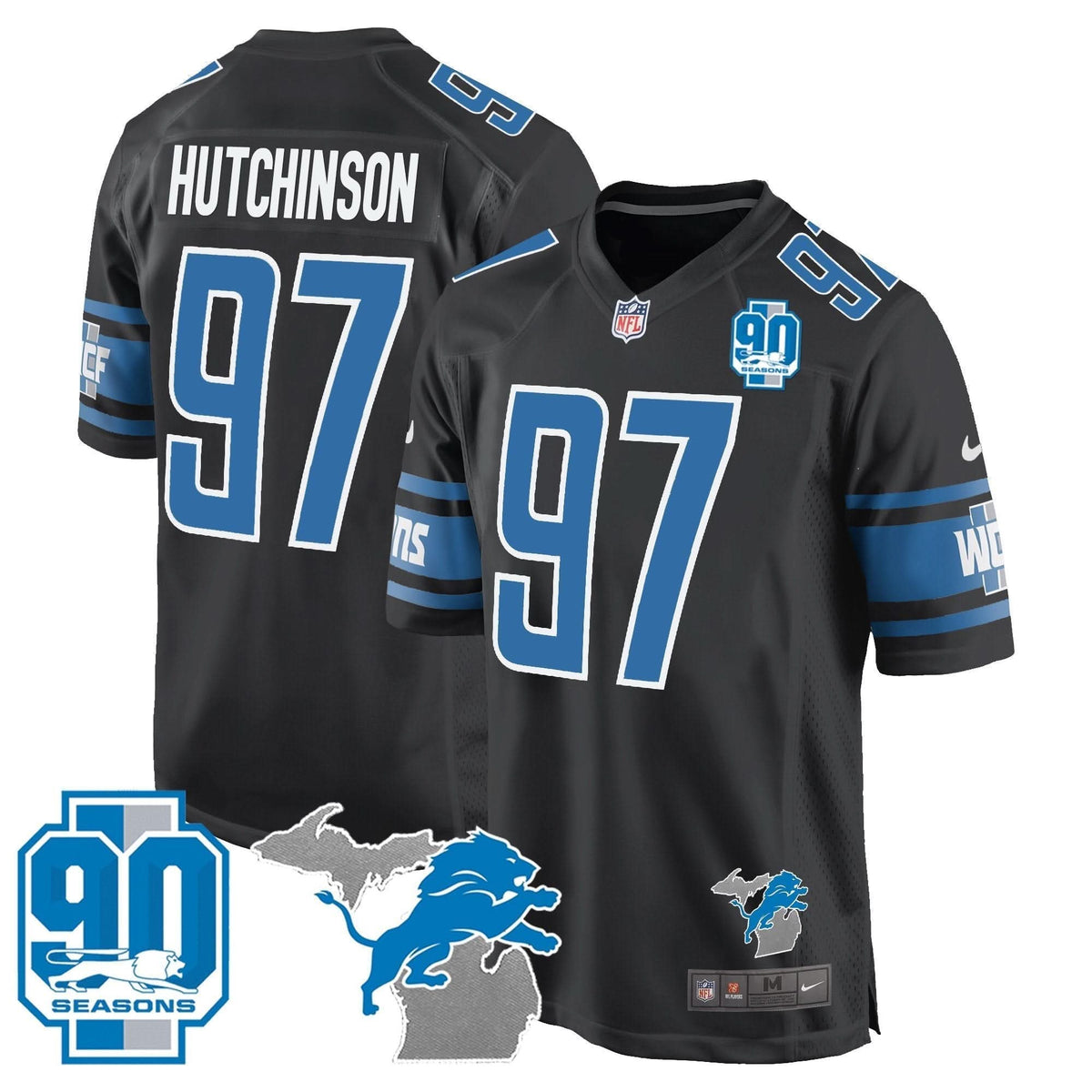 Detroit Lions 90th Year & Michigan Patch Game Jersey - All Stitched - image 19