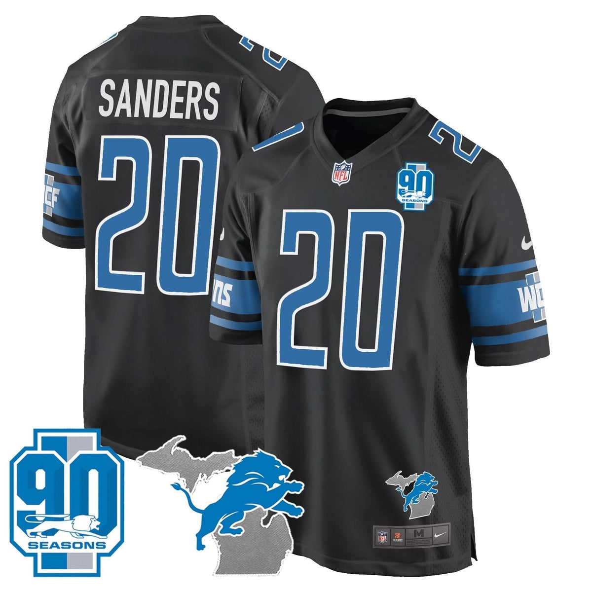 Detroit Lions 90th Year & Michigan Patch Game Jersey - All Stitched - image 23
