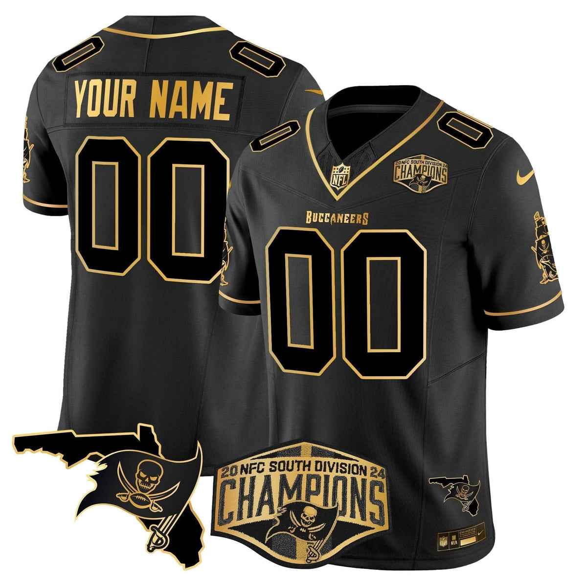 Buccaneers 2024 NFC South Division Champions Patch Gold Vapor Limited Custom Jersey - All Stitched - image 3