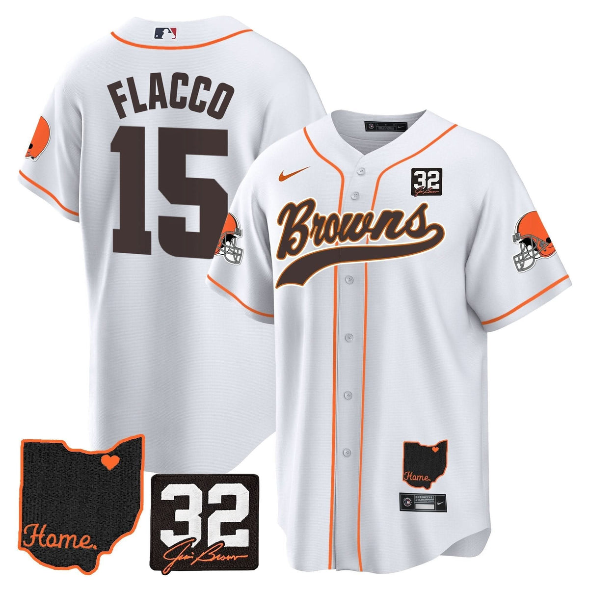 Browns #32 Jim Brown Memorial & Home Patch Baseball Jersey V2 - All Stitched - image 3