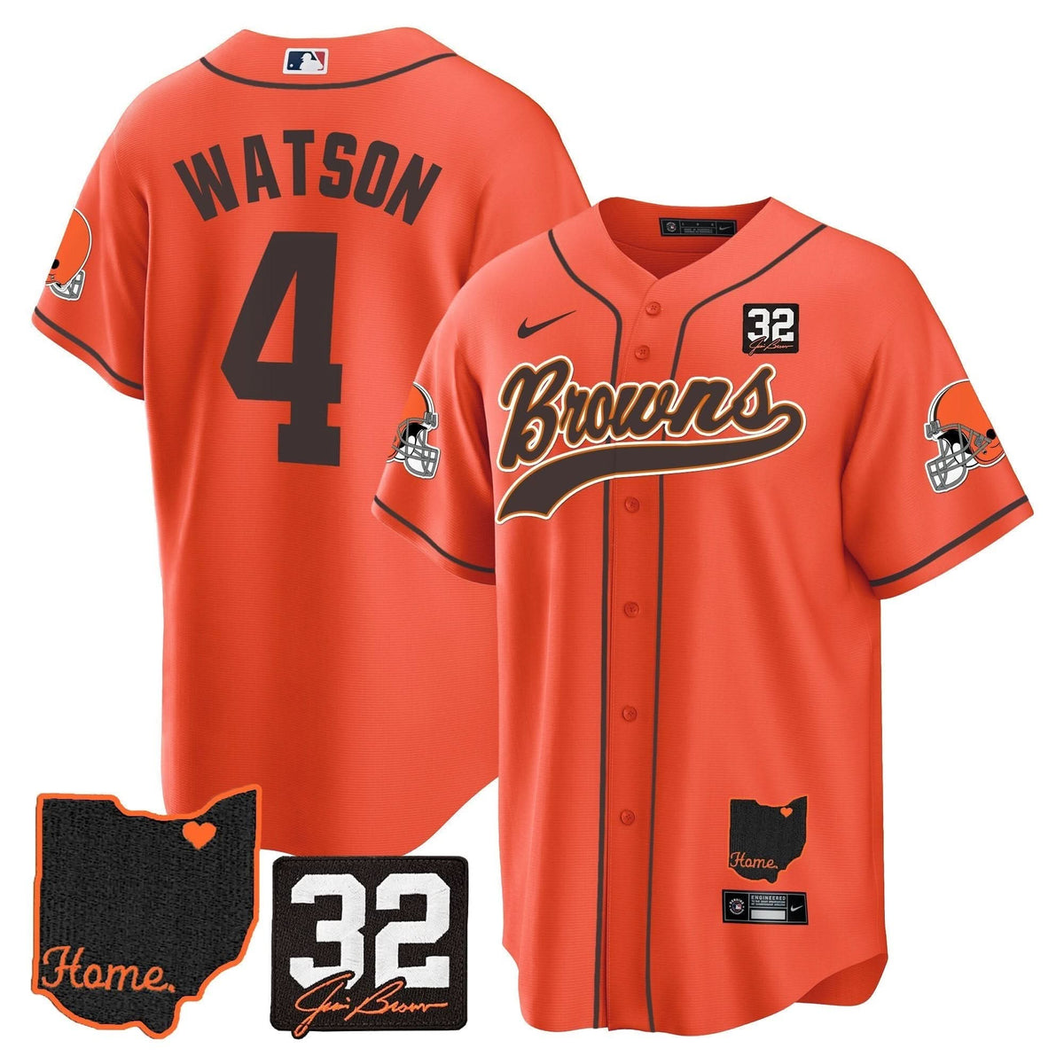 Browns #32 Jim Brown Memorial & Home Patch Baseball Jersey V2 - All Stitched - image 6