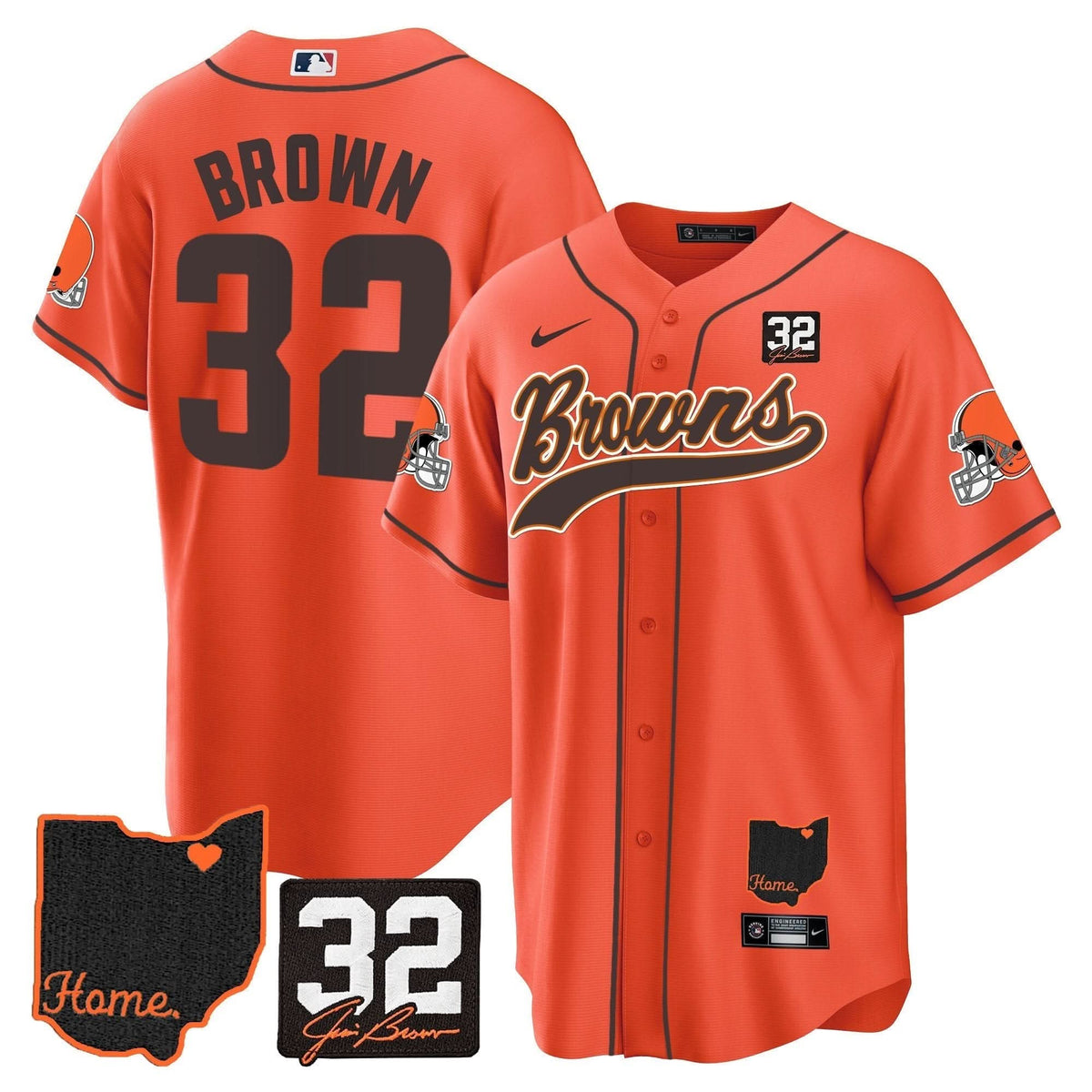 Browns #32 Jim Brown Memorial & Home Patch Baseball Jersey V2 - All Stitched - image 31