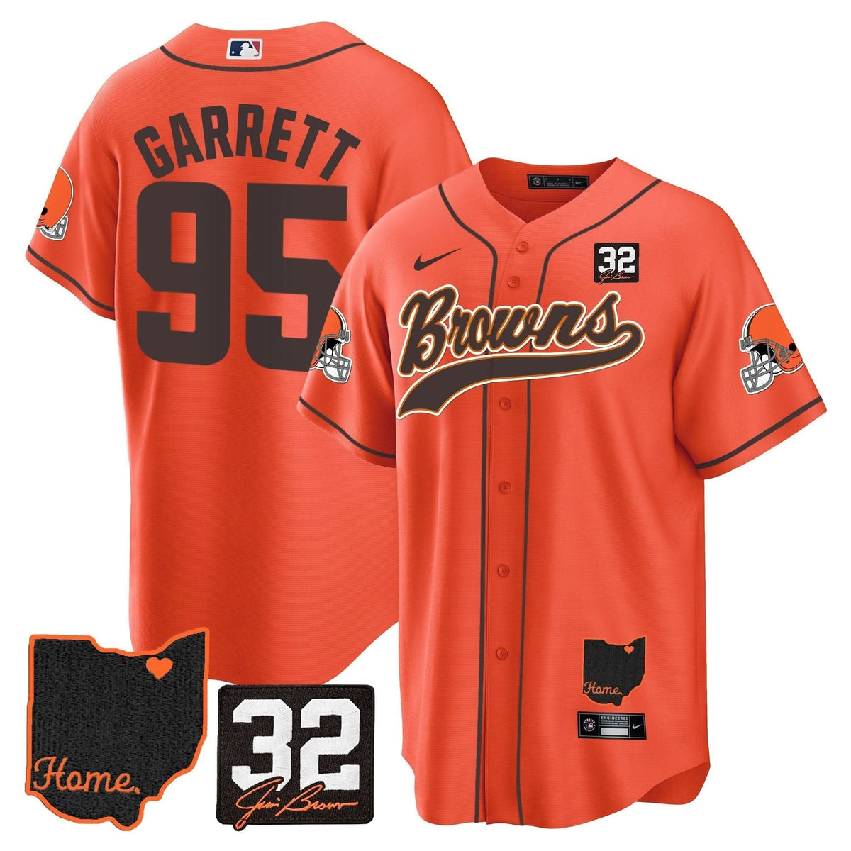 Browns #32 Jim Brown Memorial & Home Patch Baseball Jersey V2 - All Stitched - image 32
